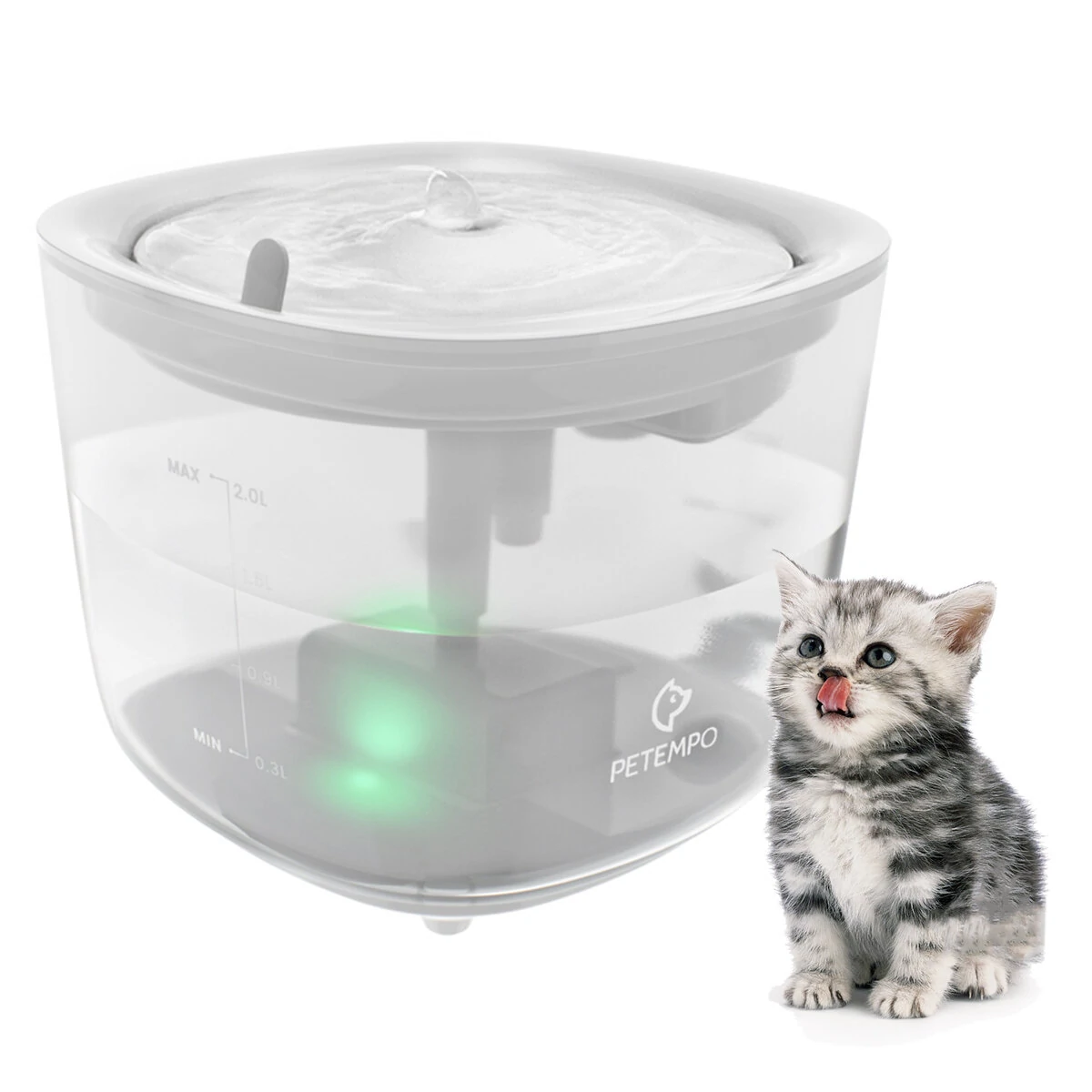 PETEMPO Cat Water Fountain, Wireless Cat Water Fountain with LED Light, 2L Ultra Quiet Cat Water Dispenser, Automatic Cat Dog Water Fountain with Water Level Window (image for) PETEMPO Cat Water Fountain, Wireless Cat Water Fountain with LED Light, 2L Ultra Quiet Cat Water Dispenser, Automatic Cat Dog Water Fountain with Water Level Window